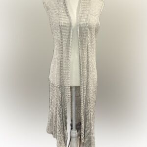 Christopher & Banks USA Light Gray Knit Vest Boho Cardigan Size Large Excellent